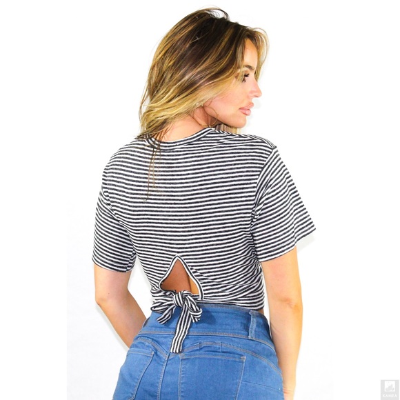 Olivaceous Amusing striped tee features black tie - Picture 3 of 3